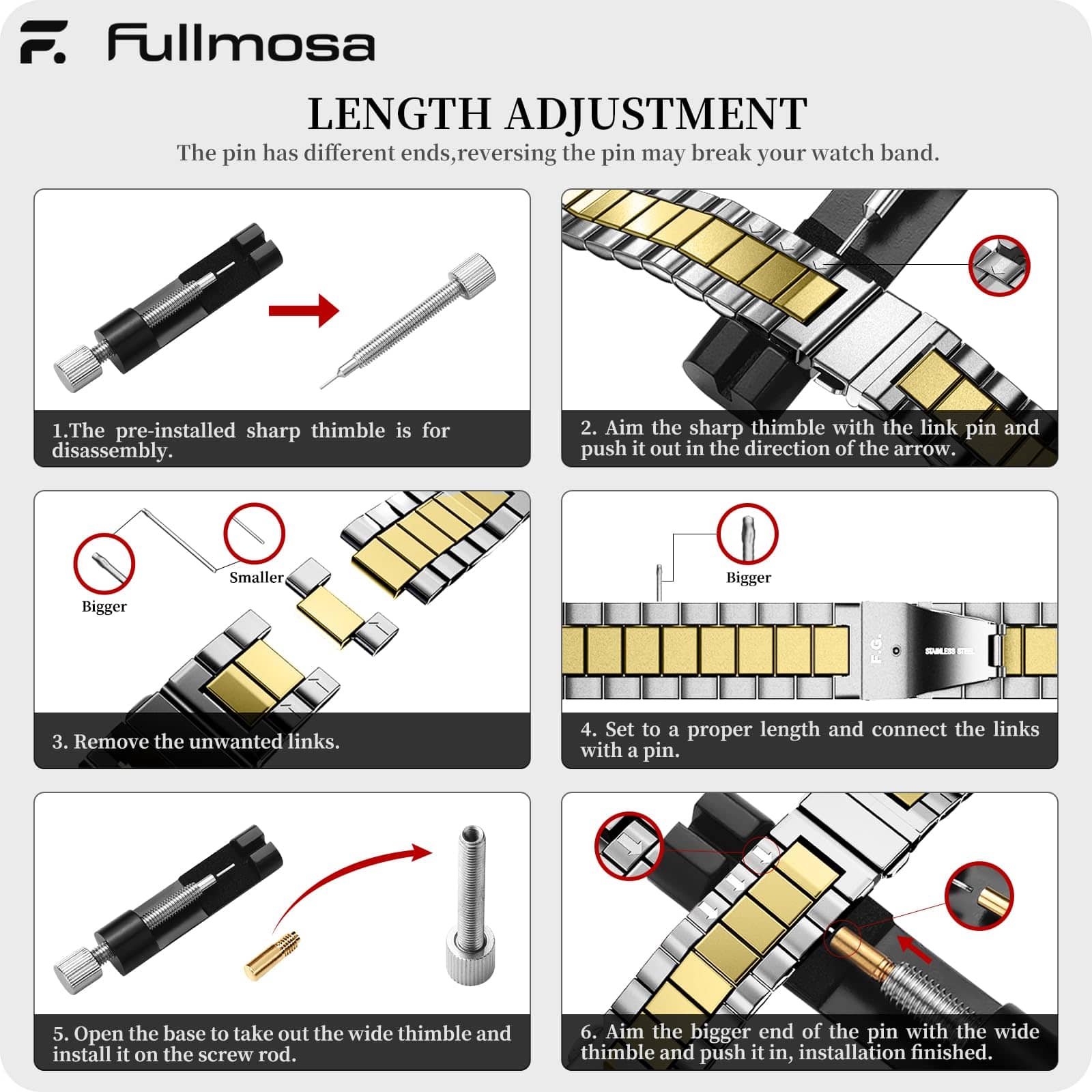 Watch Band | Quick Release Stainless Steel Watch Strap | Silver+Golden Fullmosa