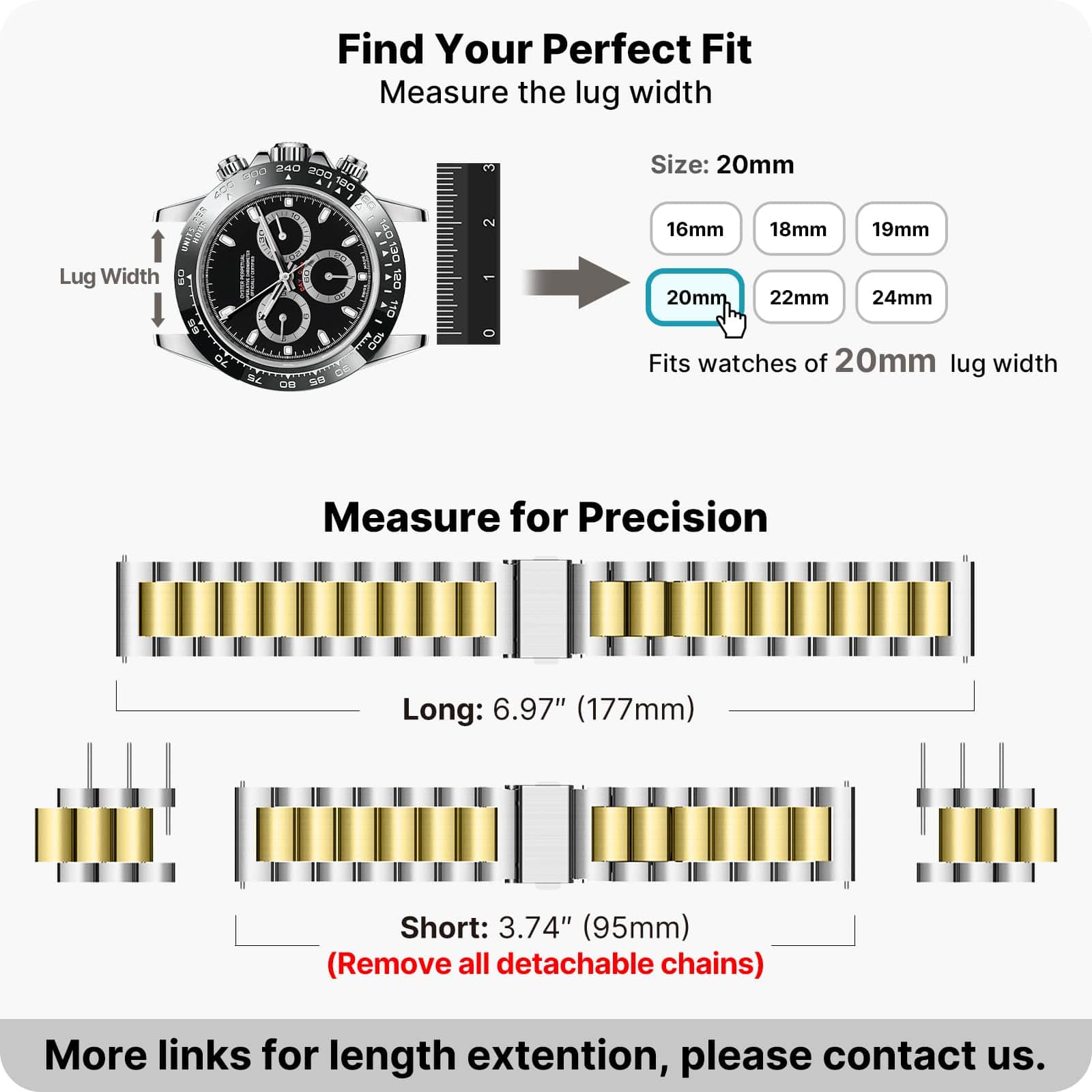 Watch Band | Quick Release Stainless Steel Watch Strap | Silver+Golden Fullmosa