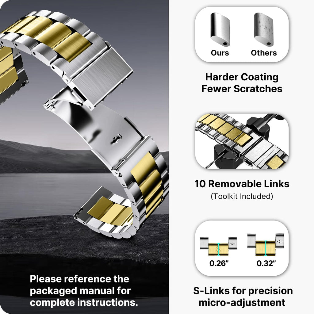Watch Band | Quick Release Stainless Steel Watch Strap | Silver+Golden Fullmosa