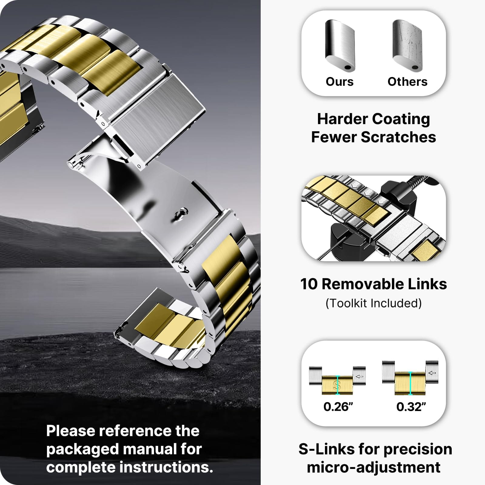 Watch Band | Quick Release Stainless Steel Watch Strap | Silver+Golden Fullmosa