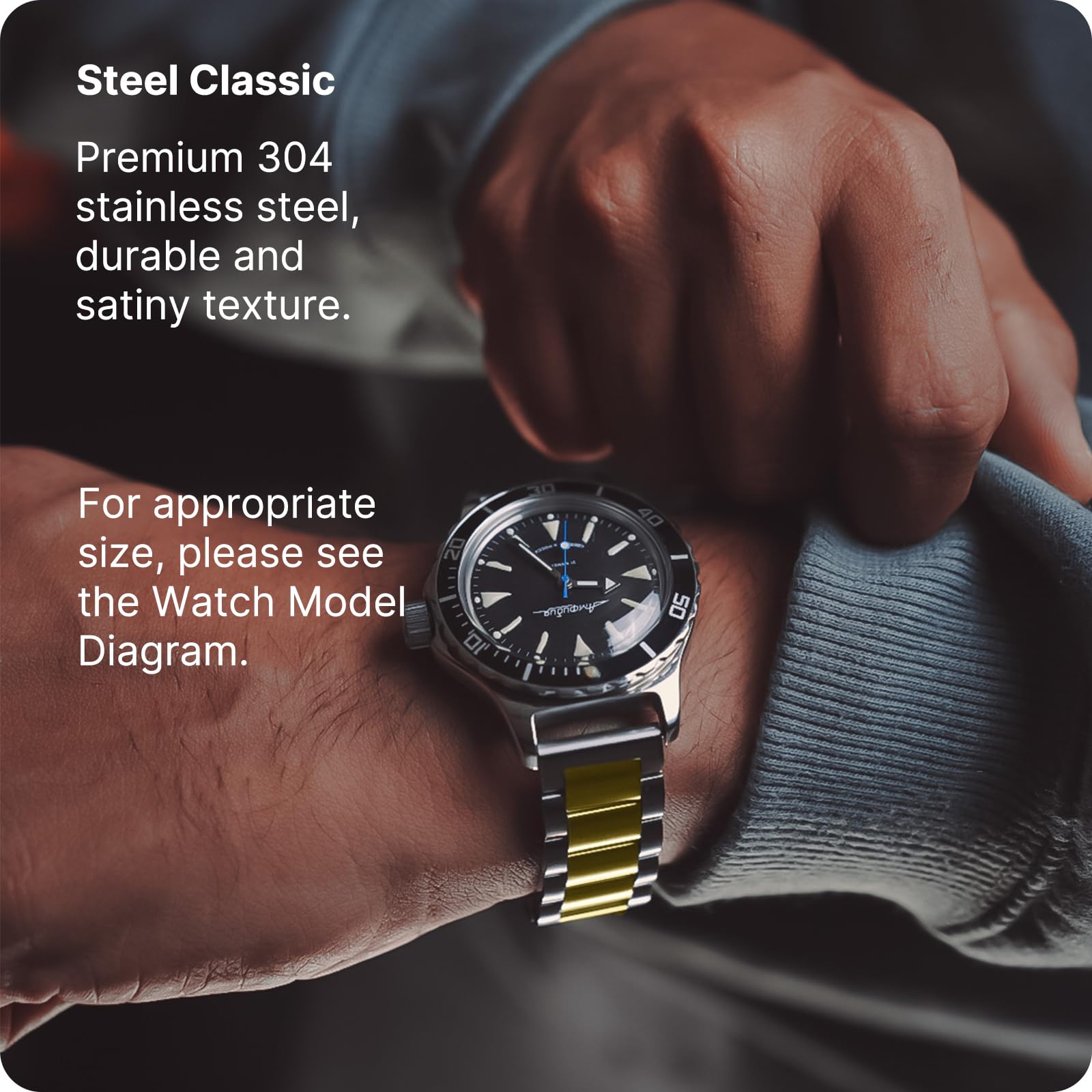 Watch Band | Quick Release Stainless Steel Watch Strap | Silver+Golden Fullmosa