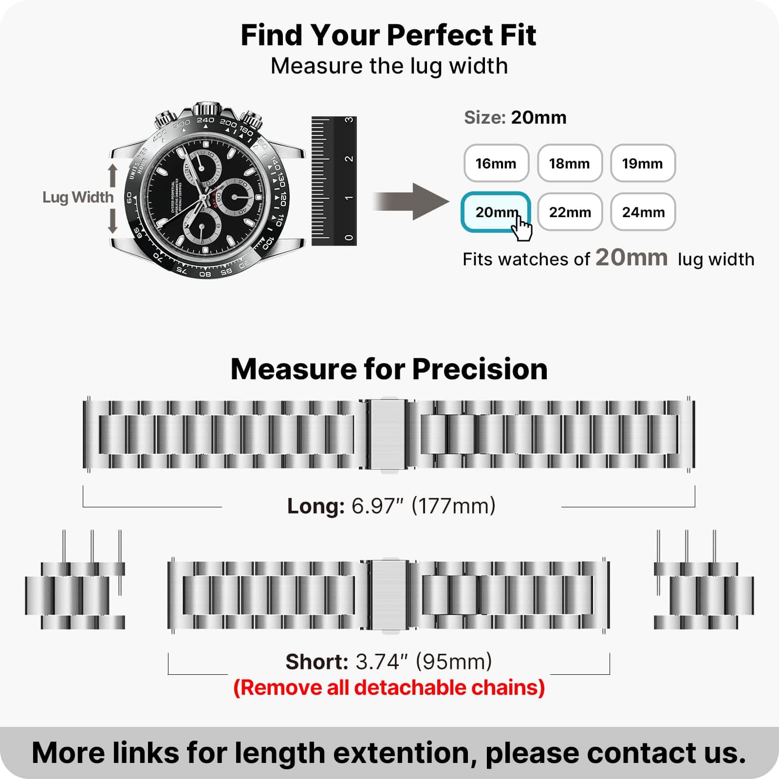 Watch Band | Quick Release Stainless Steel Watch Strap | Silver Fullmosa watch band