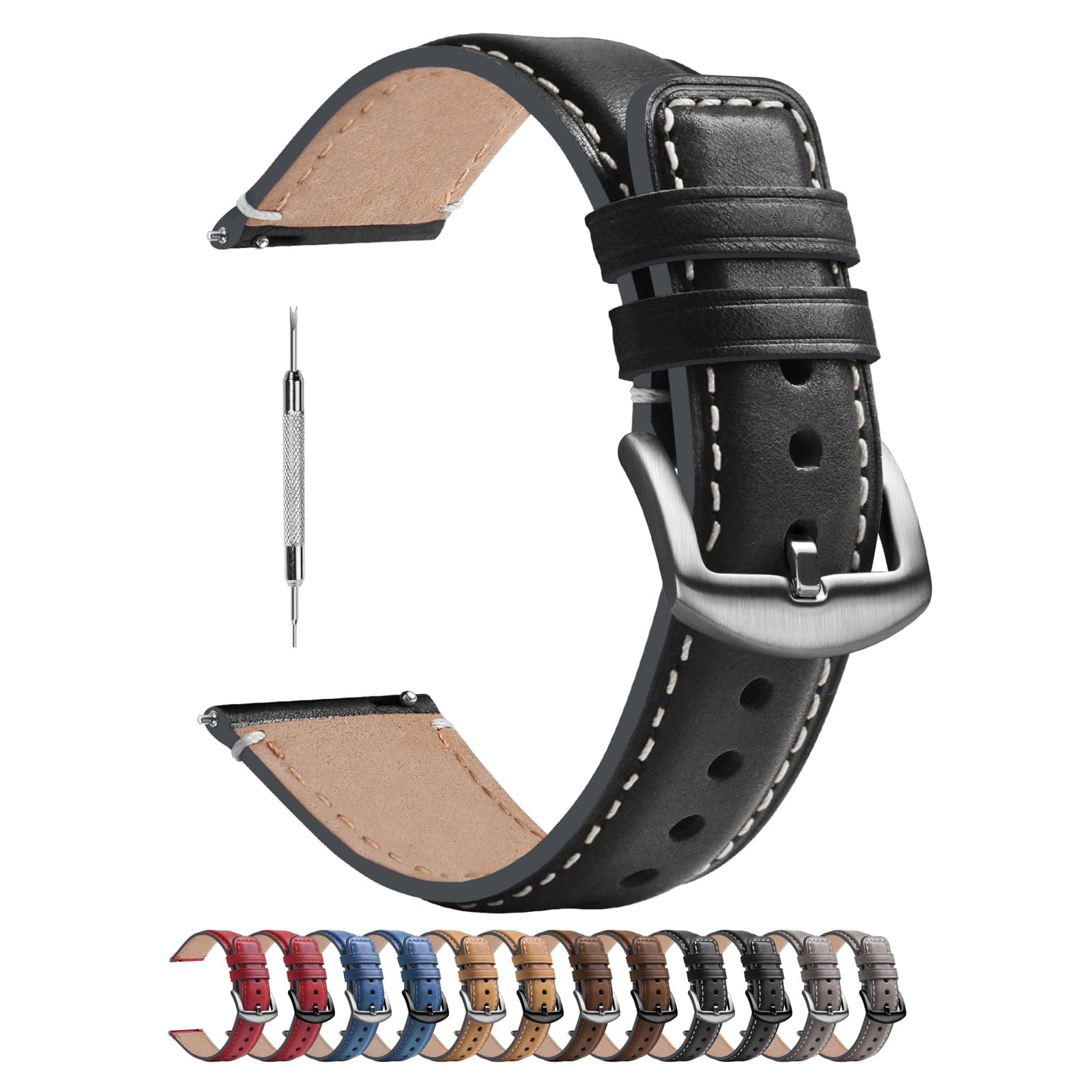 Watch Band | Yola leather Band | Black Fullmosa watch band 18mm / Silver