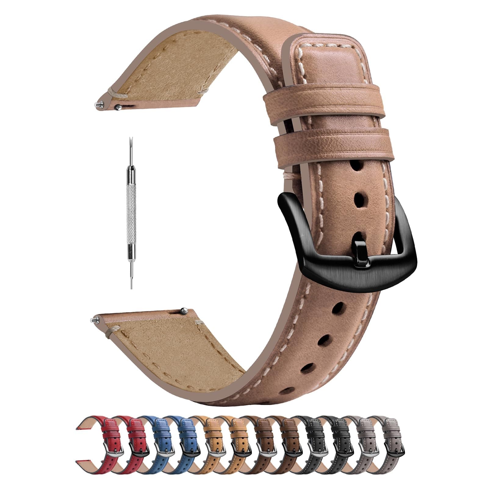 Watch Band | Yola leather Band | Light Brown Fullmosa watch band 18mm / Black
