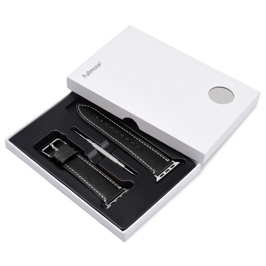 Apple Watch Band | Black Leather | Wax Fullmosa