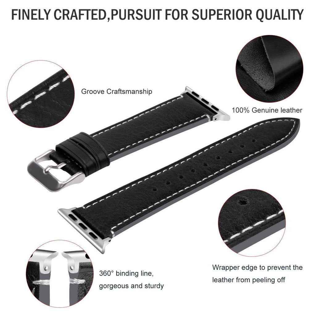 Apple Watch Band | Black Leather | Wax Fullmosa
