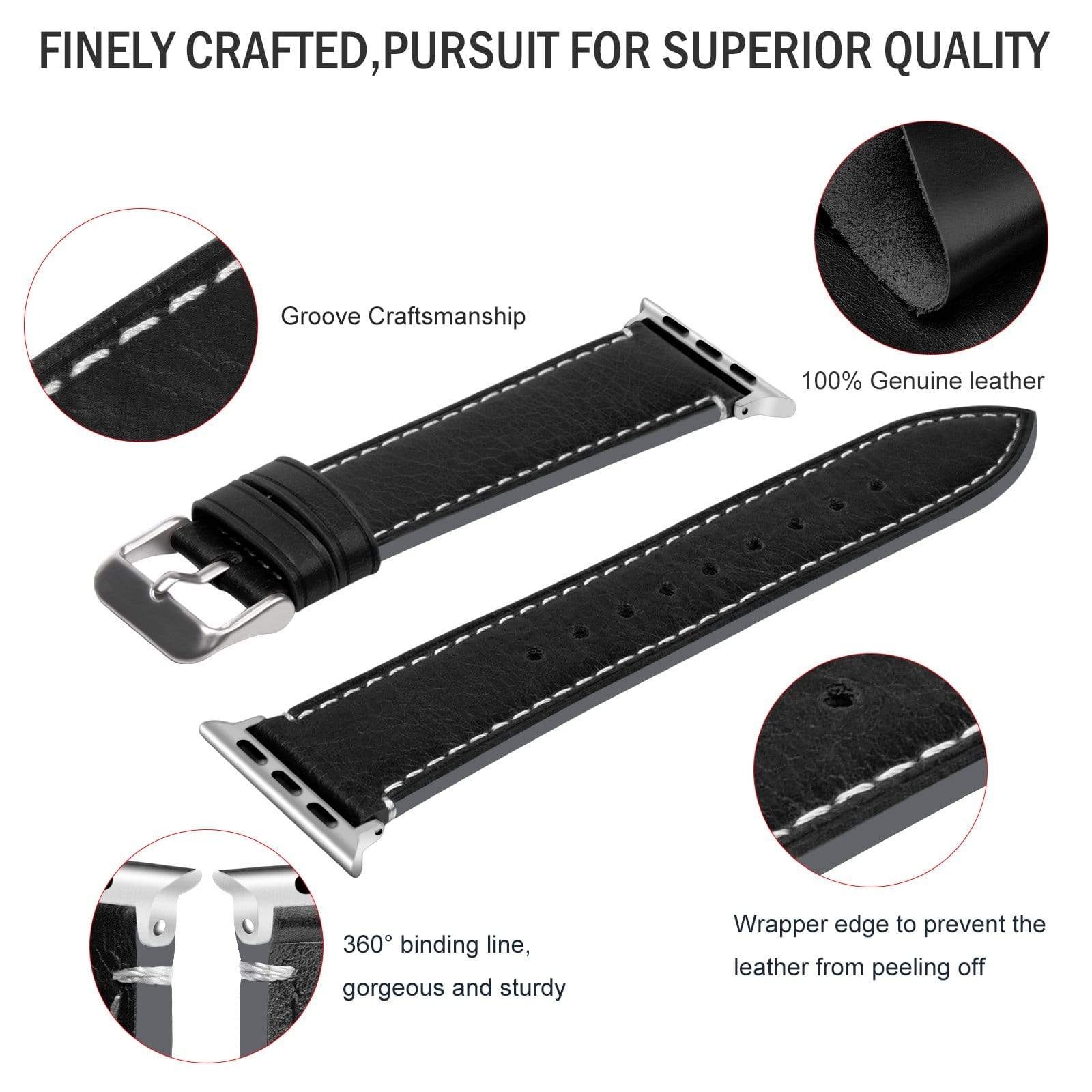Apple Watch Band | Black Leather | Wax Fullmosa