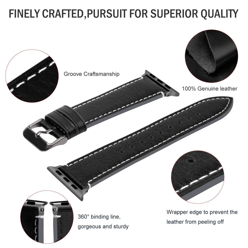 Apple Watch Band | Black Leather | Wax Fullmosa