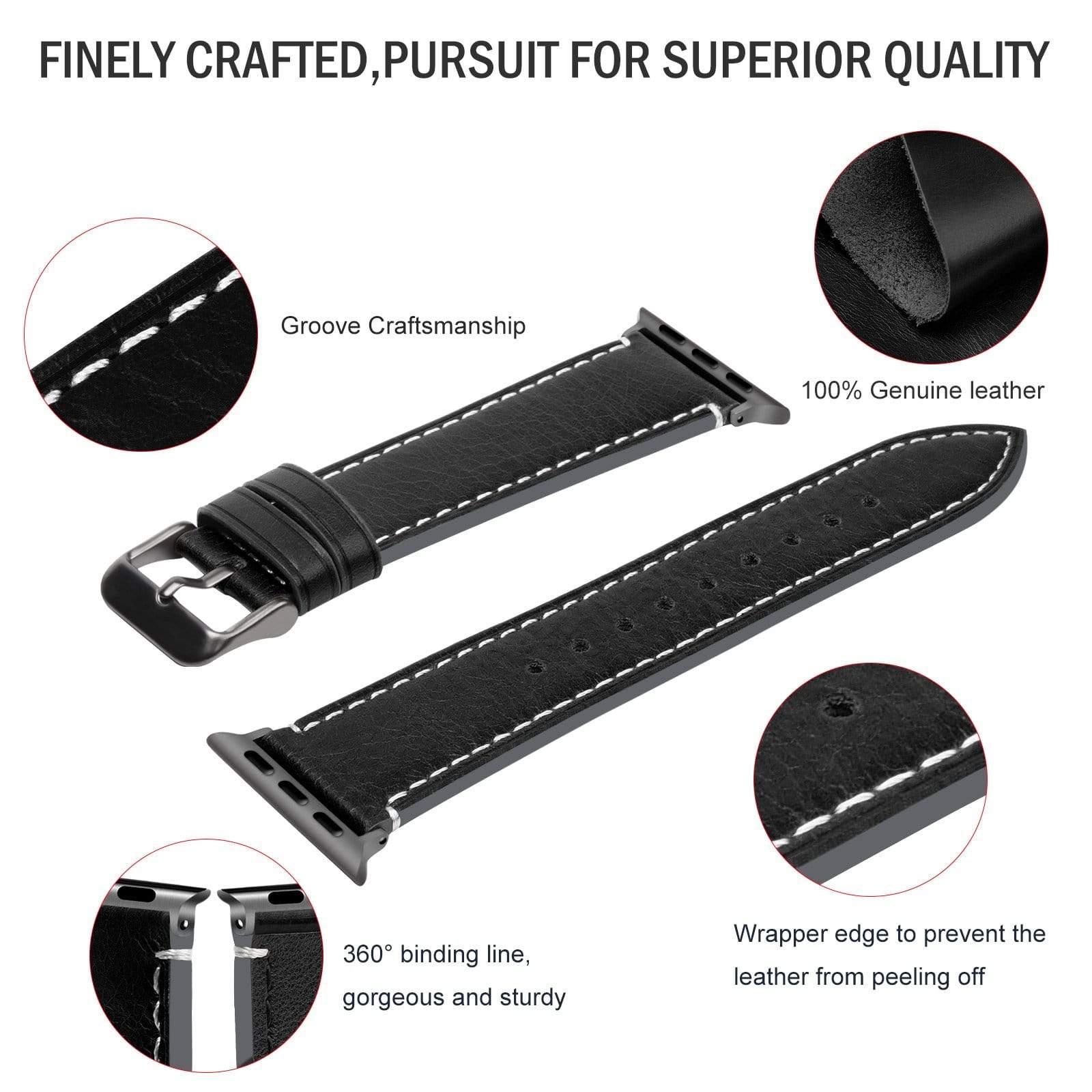 Apple Watch Band | Black Leather | Wax Fullmosa