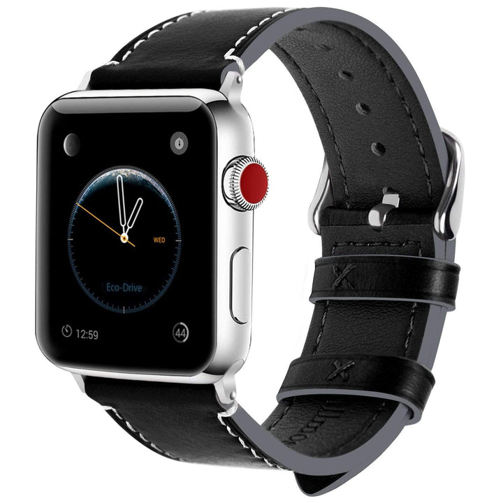 Apple Watch Band | Black Leather | Wax Fullmosa 38mm/40mm / Sliver