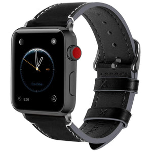 Apple Watch Band | Black Leather | Wax Fullmosa 38mm/40mm / Smoky grey