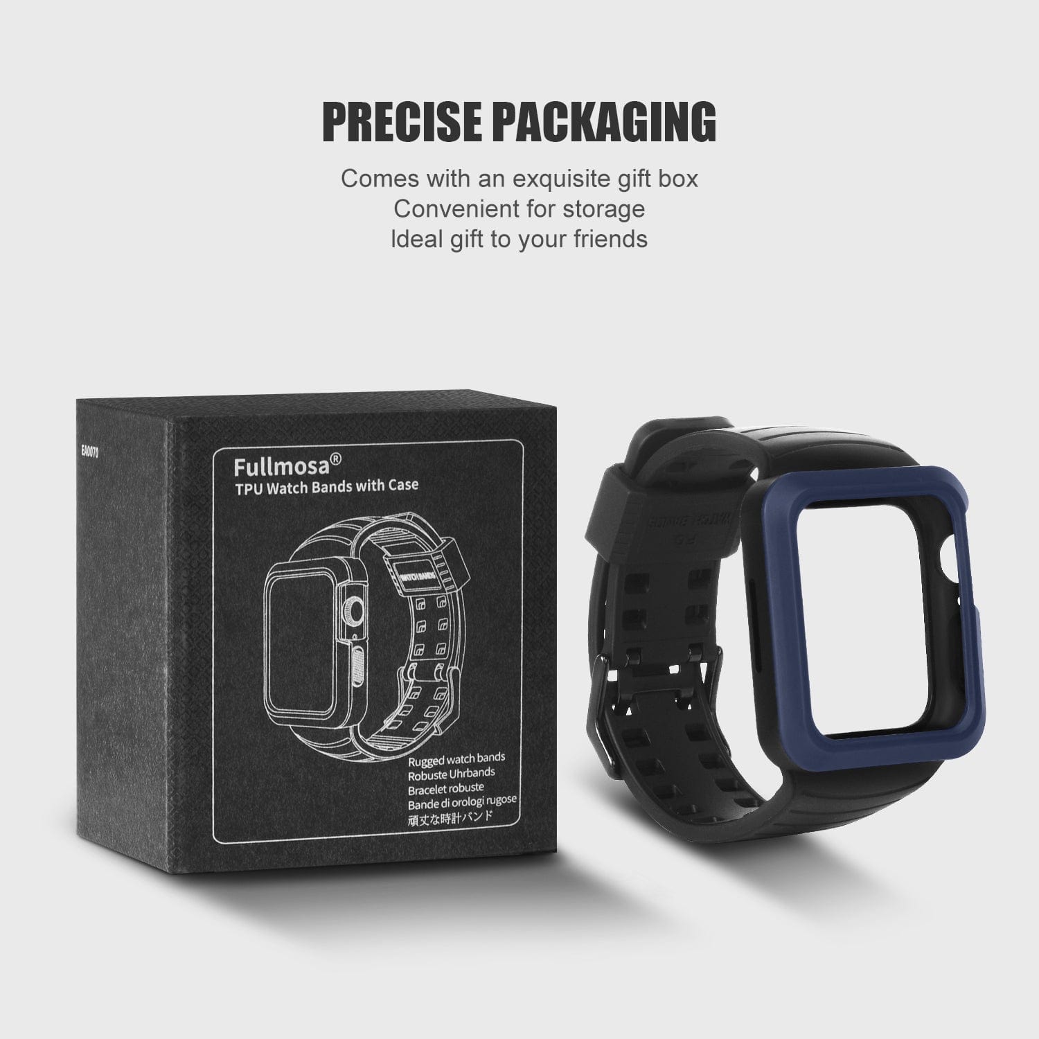 Apple Watch Band |  Black with Blue Silicone | Cafi Fullmosa