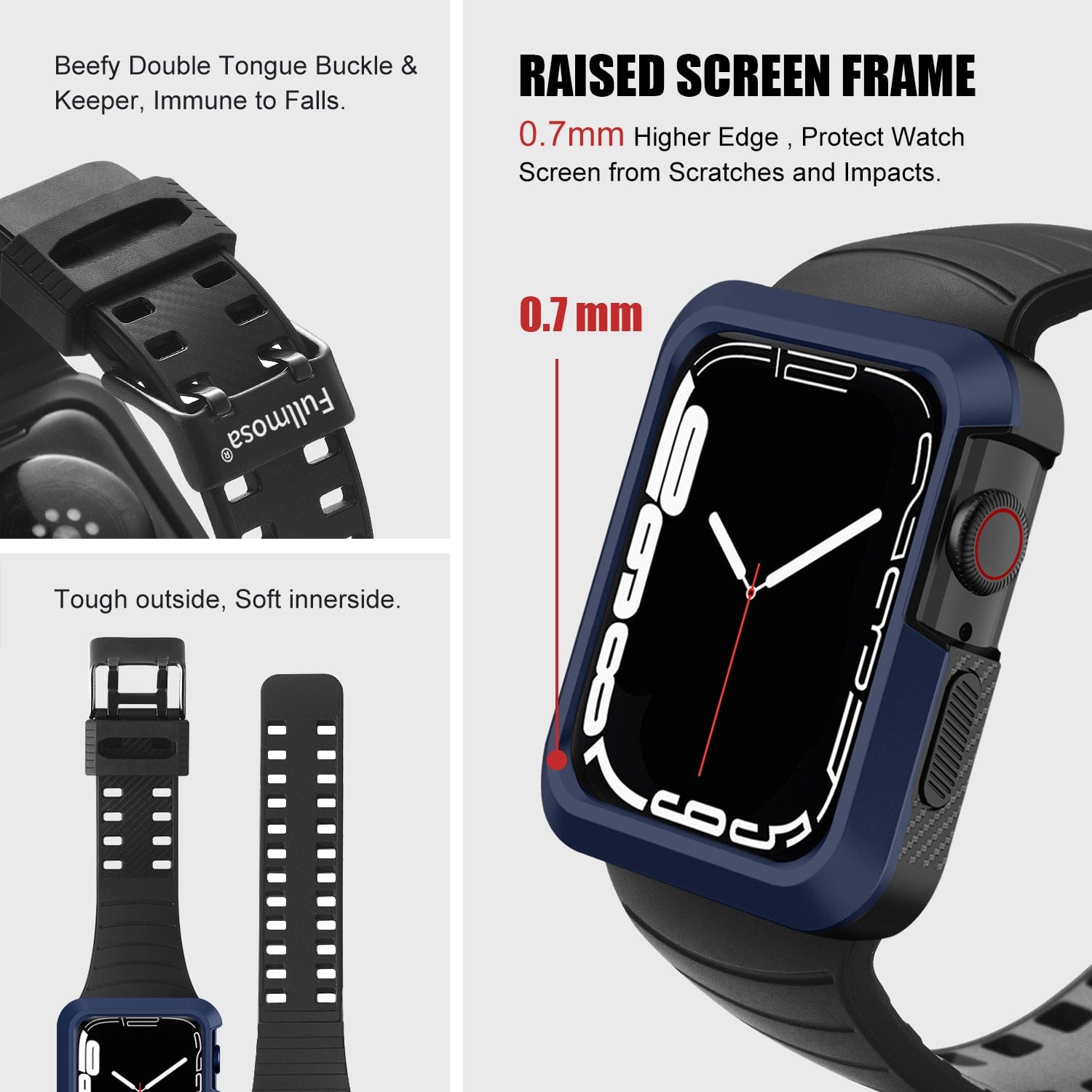 Apple Watch Band |  Black with Blue Silicone | Cafi Fullmosa