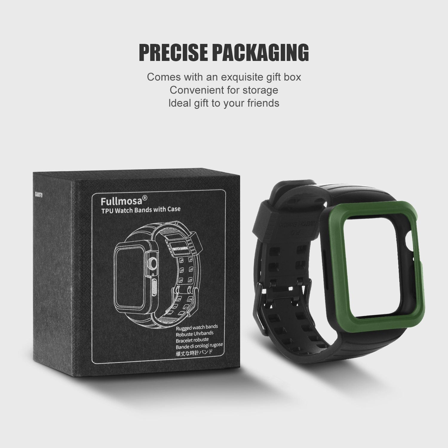 Apple Watch Band |  Black with Green Silicone | Cafi Fullmosa