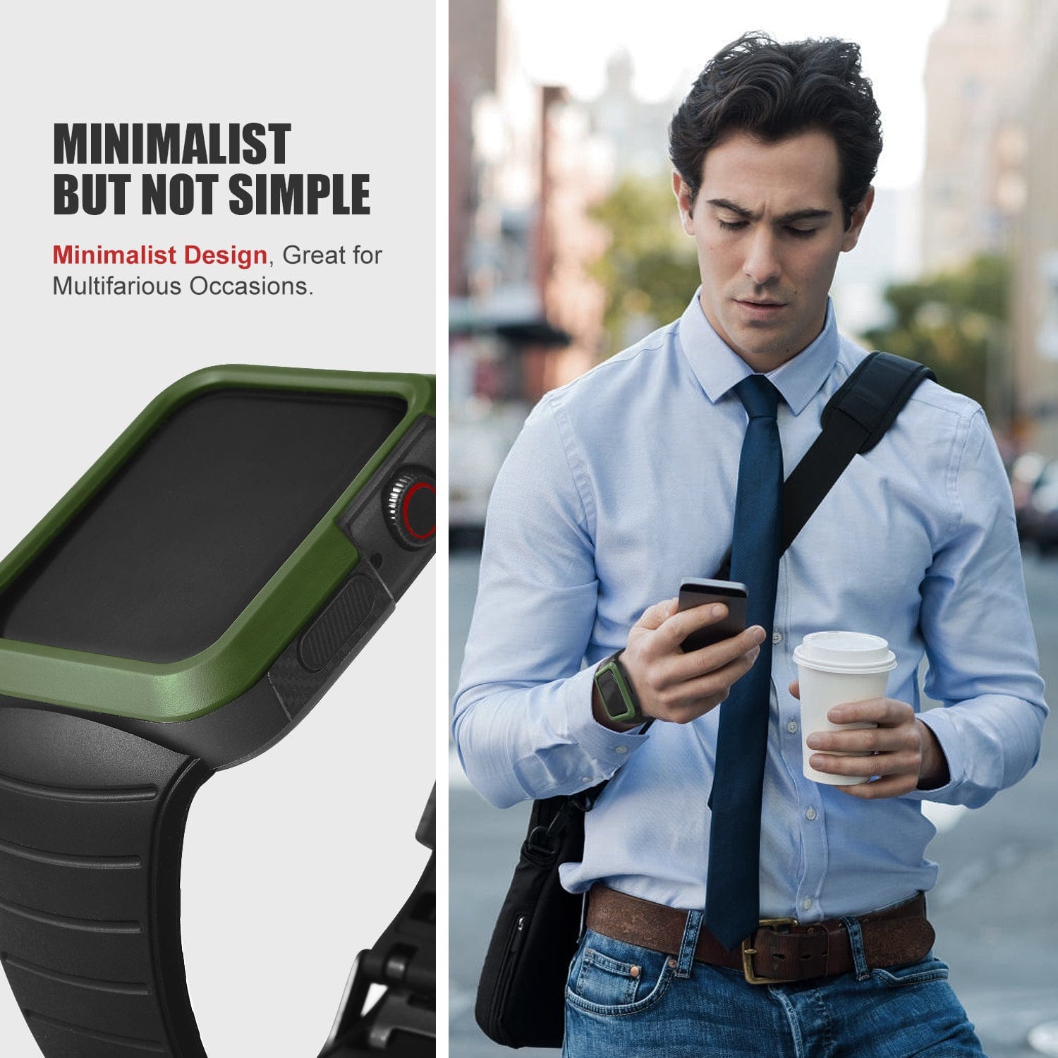 Apple Watch Band |  Black with Green Silicone | Cafi Fullmosa