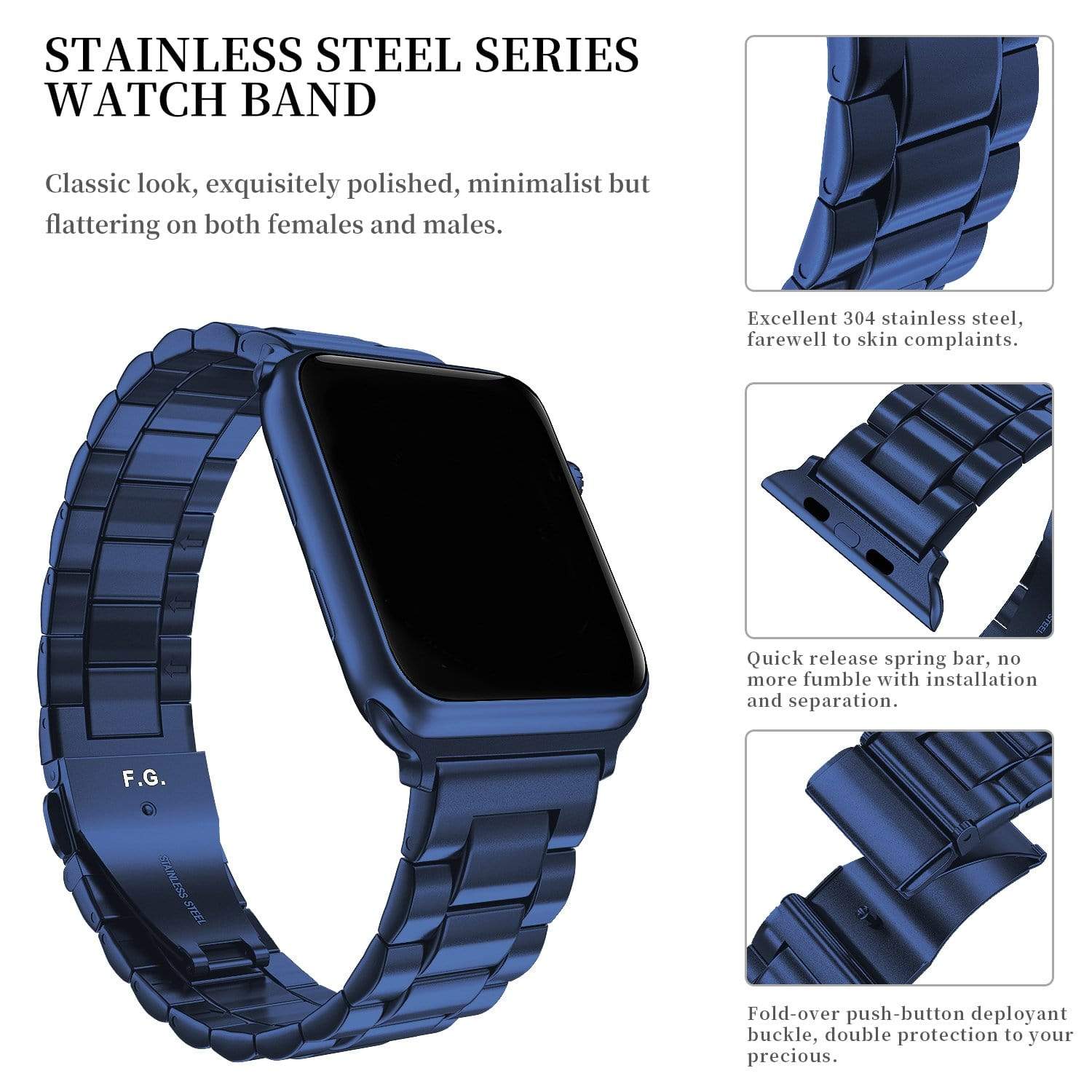 Apple Watch Band  | Blue Stainless Steel Metal Fullmosa