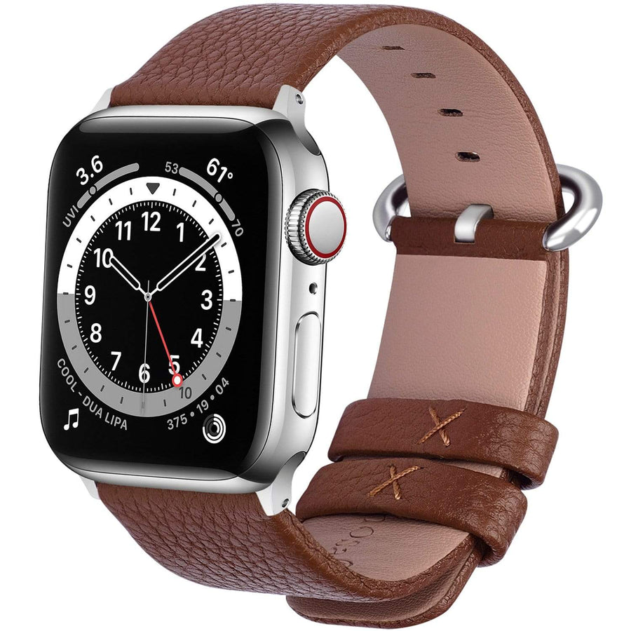Brown apple watch band with Sliver buckle