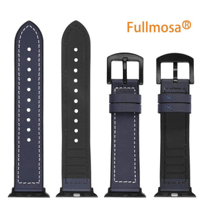Apple Watch Band | Dark Blue Leather/ Silicone Fullmosa