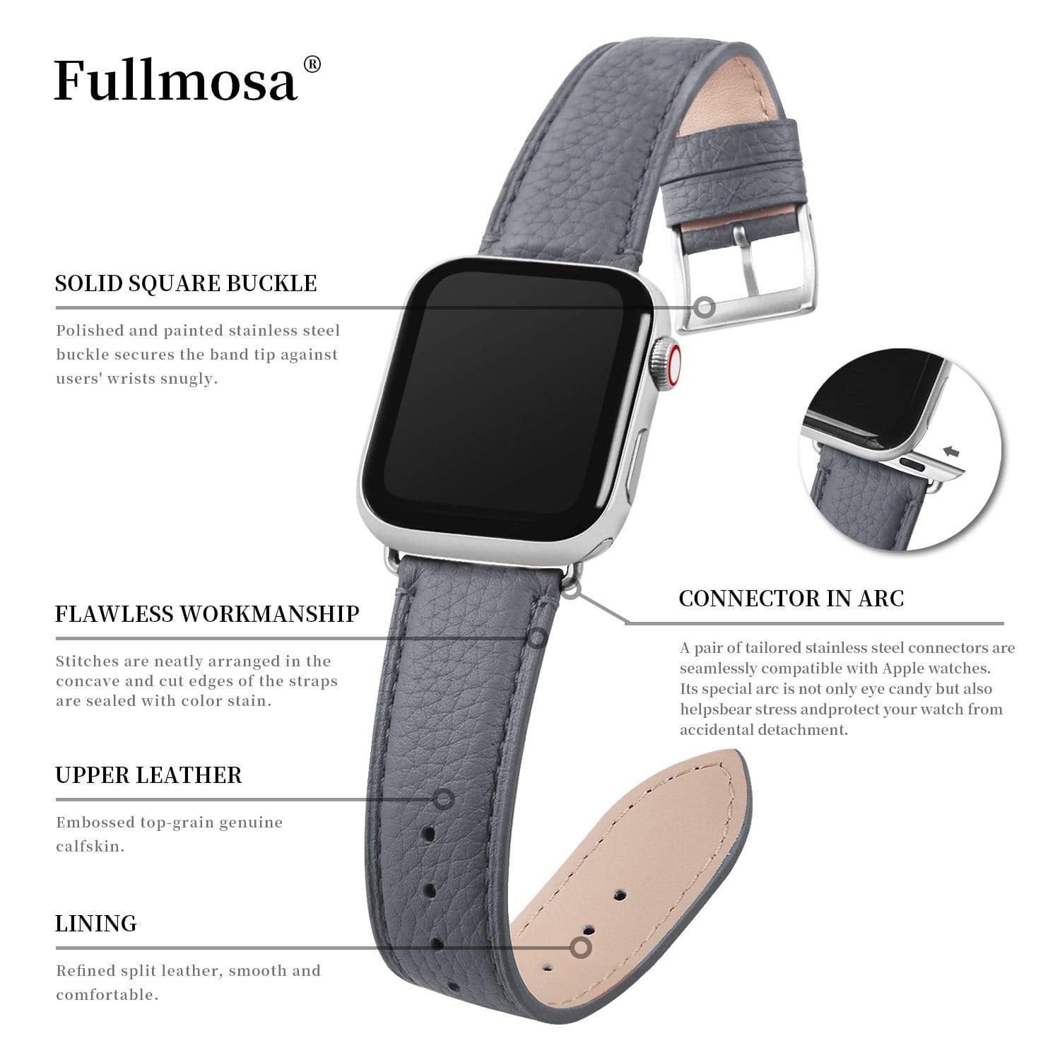 Apple Watch Band | Grey | Litchi-Bosin Fullmosa
