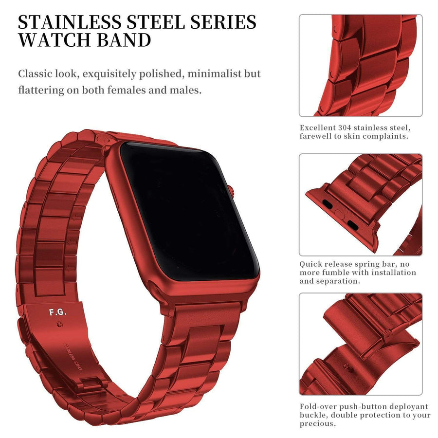 Apple Watch Band  | Red Stainless Steel Metal Fullmosa watch band