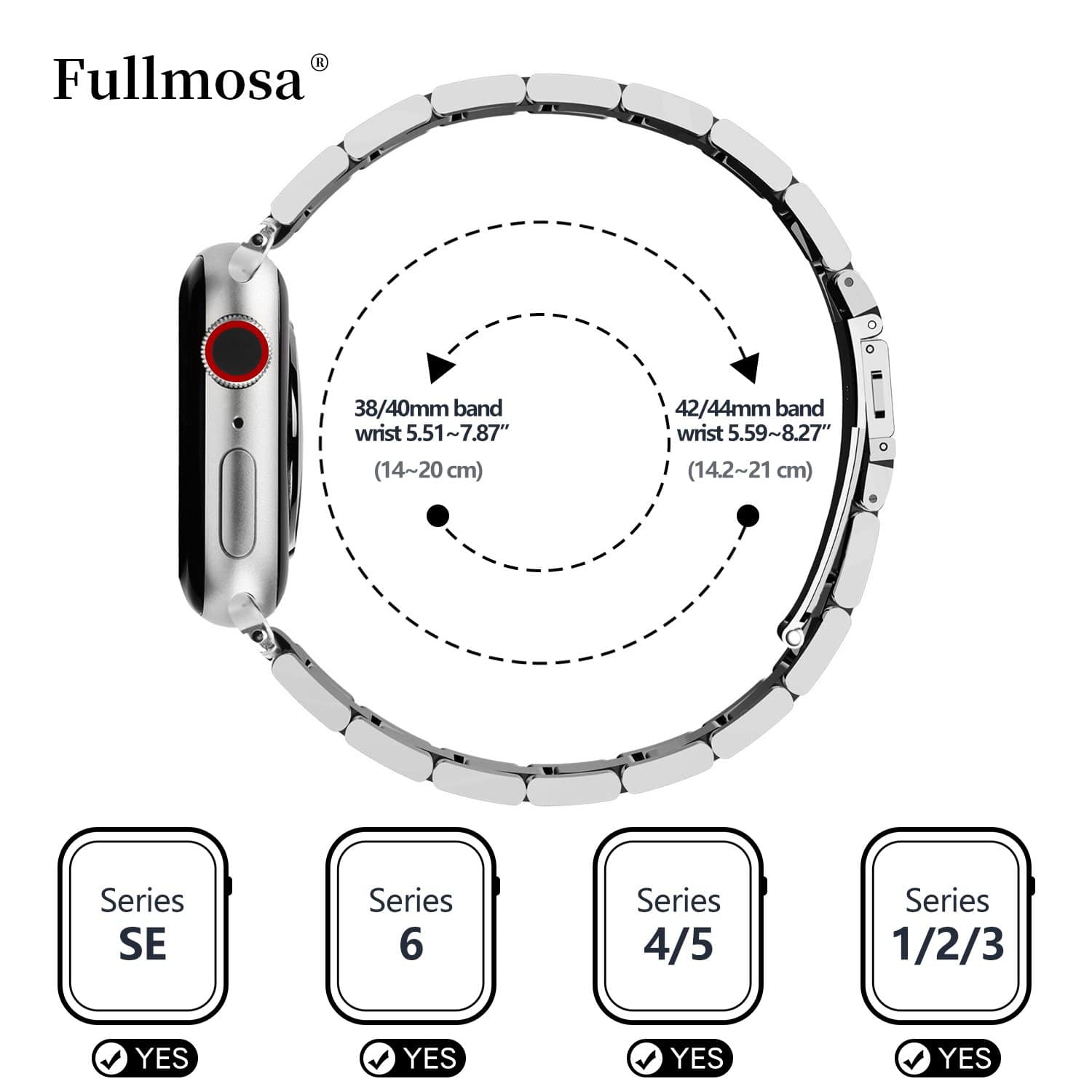Apple Watch Band  | Silver Upgraded Version Stainless Steel Fullmosa
