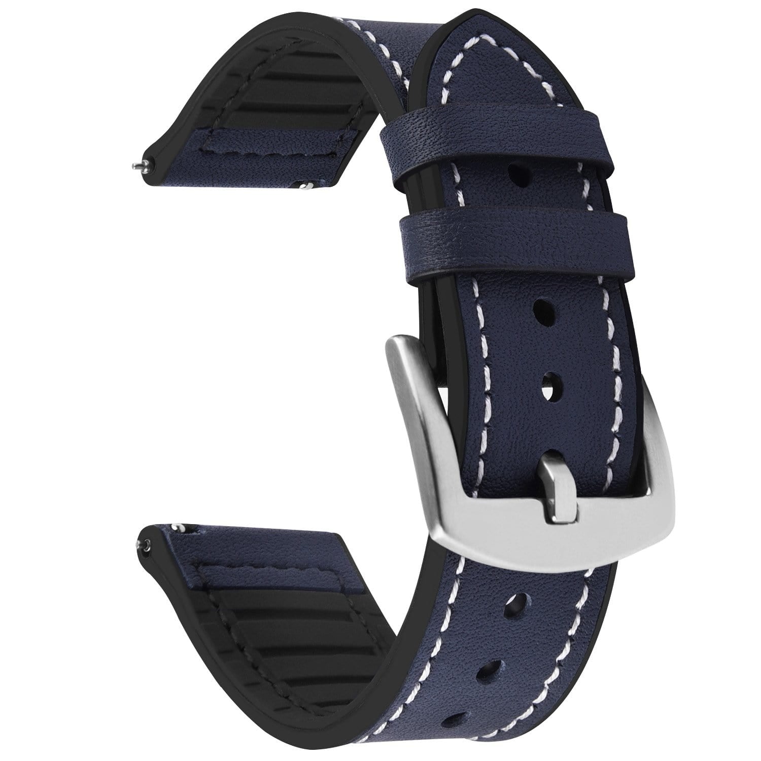 Dark Blue | Leather/Silicone Fullmosa 20mm / Silver